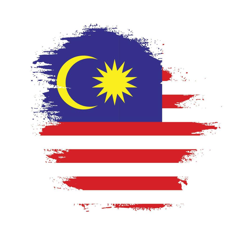 bläck måla borsta stroke ram malaysia flagga vektor