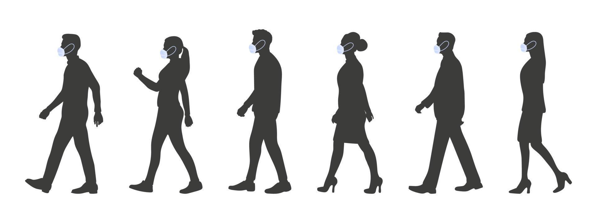 Menschen. menschen, die in medizinischen masken gehen. Silhouetten von Menschen in medizinischen Masken. Vektor-Illustration vektor