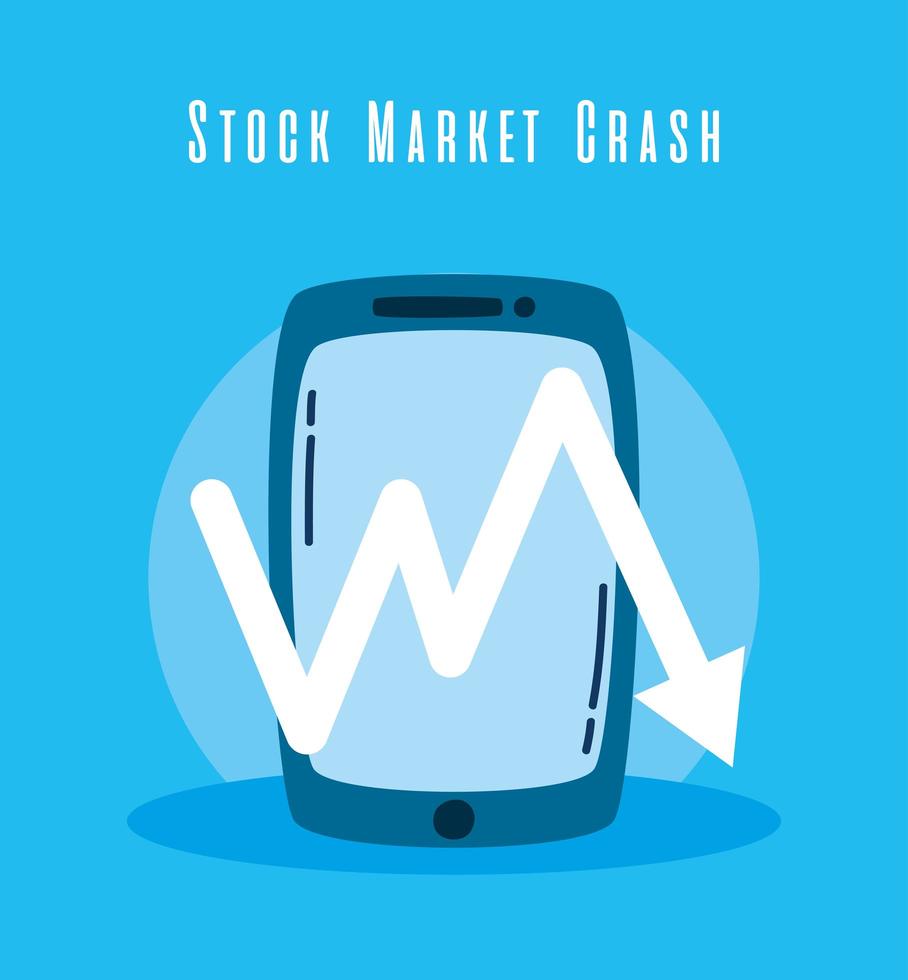 smartphone och pil ner börskrasch vektor