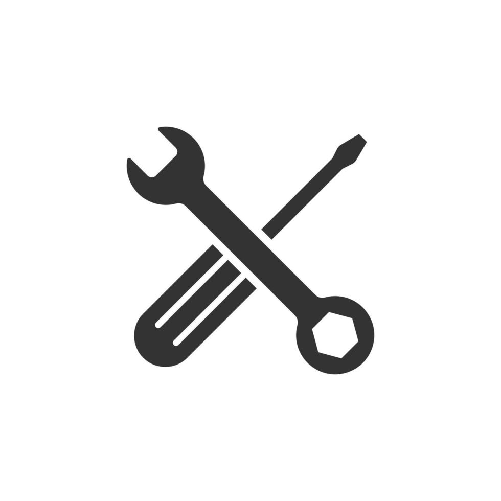 rycka och skruvmejsel ikon i platt stil. skruvnyckel nyckel vektor illustration på vit isolerat bakgrund. reparera Utrustning företag begrepp.