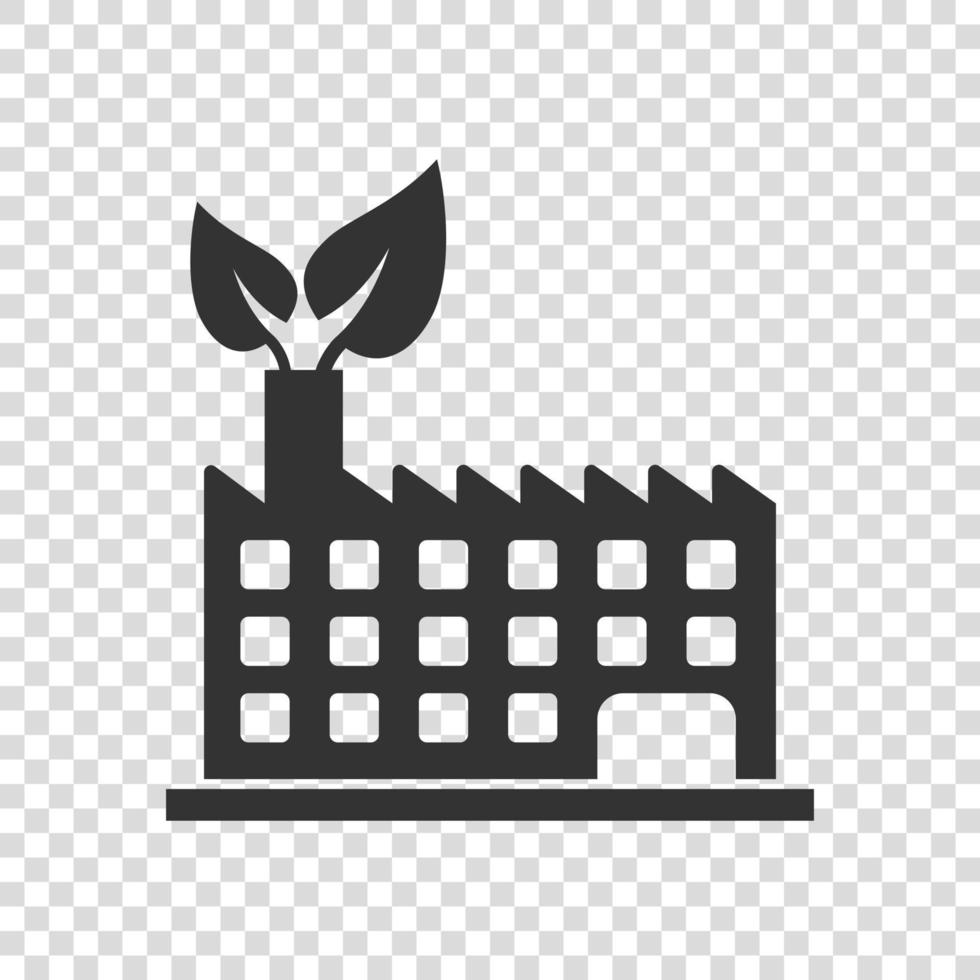 fabrik ekologi ikon i platt stil. eco växt vektor illustration på vit isolerat bakgrund. natur industri företag begrepp.