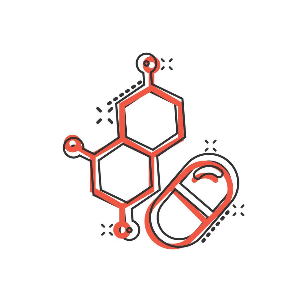 Vitamin-Pille-Notiz-Symbol im Comic-Stil. Kapselkarikatur-Vektorillustration auf weißem lokalisiertem Hintergrund. Geschäftskonzept mit Antibiotikum-Splash-Effekt. vektor