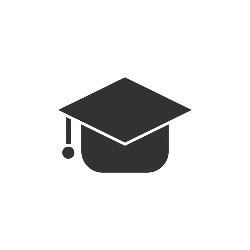 Abschlusshut-Symbol im flachen Stil. Studentenkappen-Vektorillustration auf weißem getrenntem Hintergrund. Geschäftskonzept der Universität. vektor