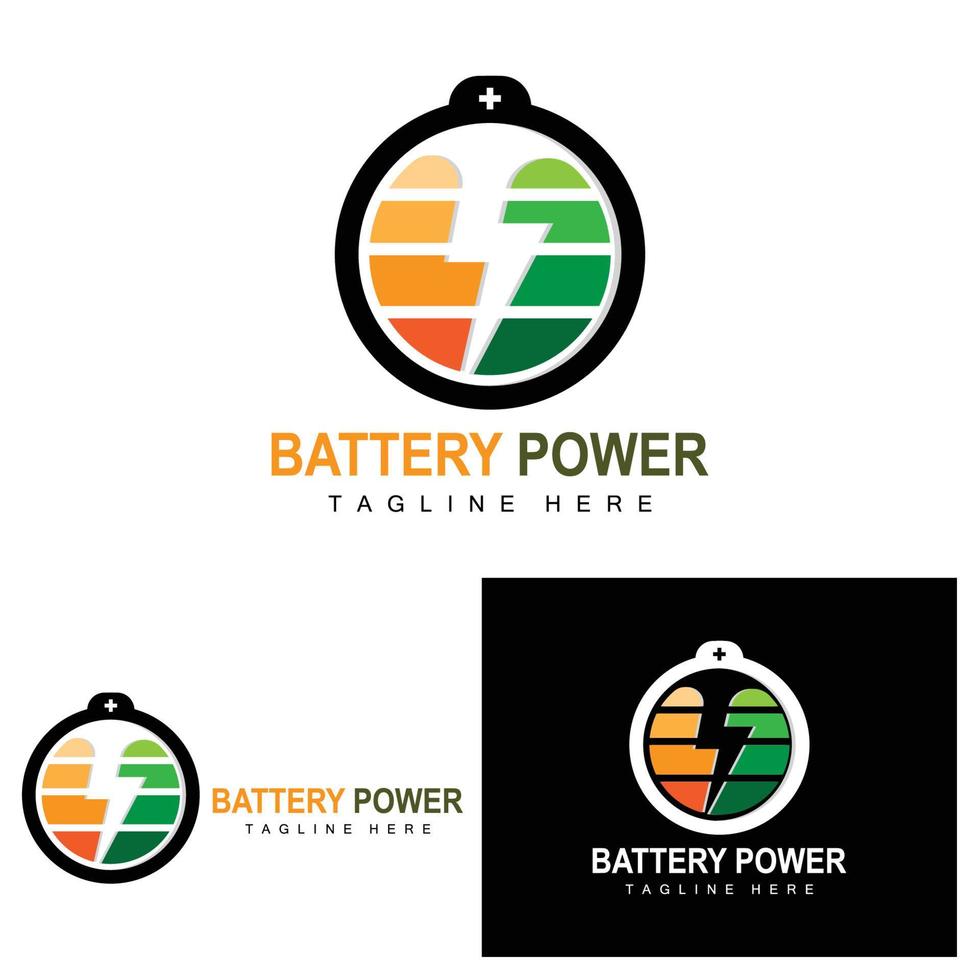 batteri logotyp design, teknologi laddning illustration, företag varumärke vektor