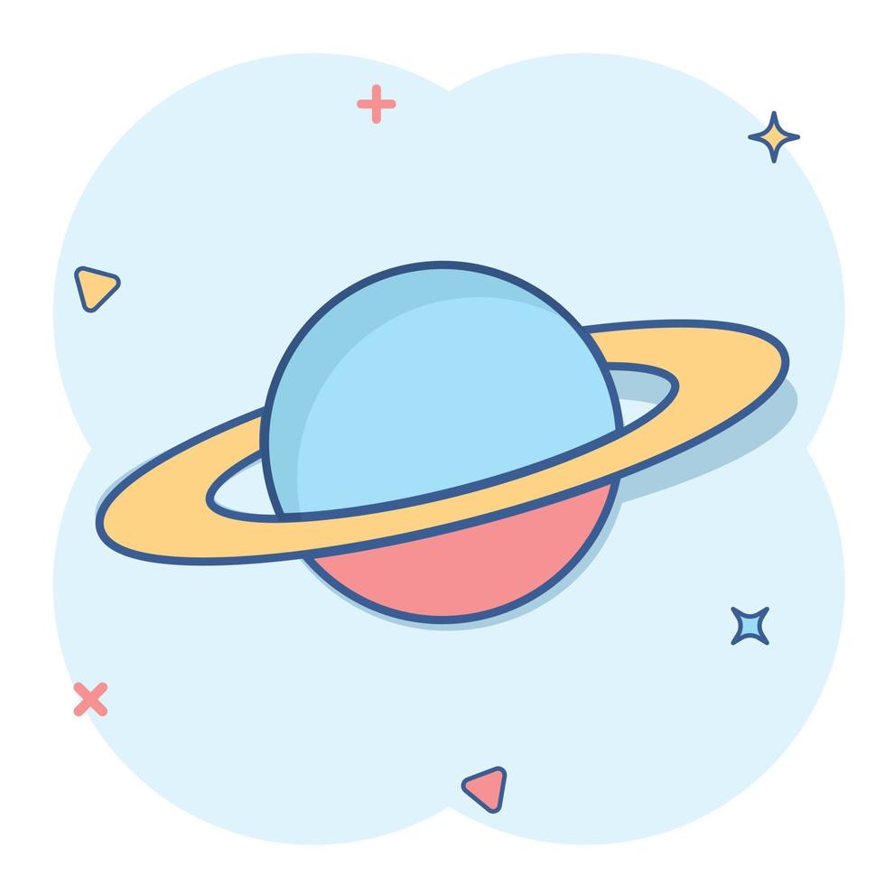 Saturn-Symbol im Comic-Stil. planetenvektorkarikaturillustration auf weißem lokalisiertem hintergrund. galaxie weltraum geschäftskonzept splash effekt. vektor