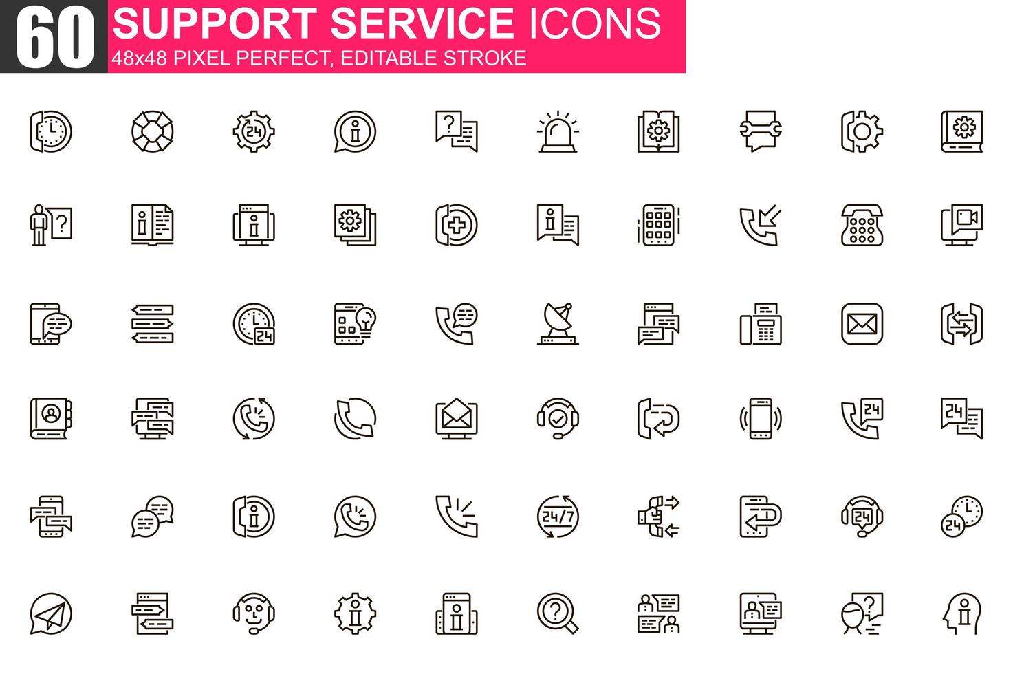 Support Service Thin Line Icon Set vektor