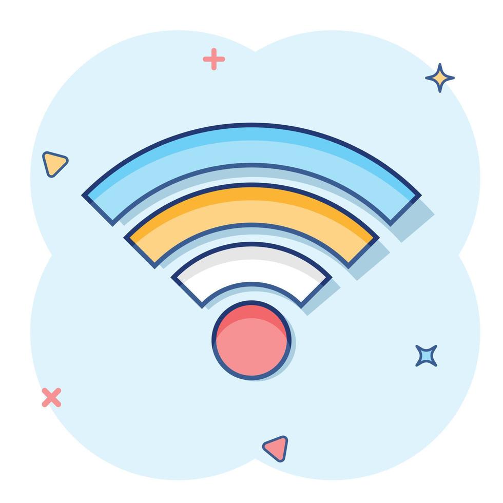 wiFi internet ikon i komisk stil. Wi-Fi trådlös teknologi vektor tecknad serie illustration piktogram. nätverk wiFi företag begrepp stänk effekt.