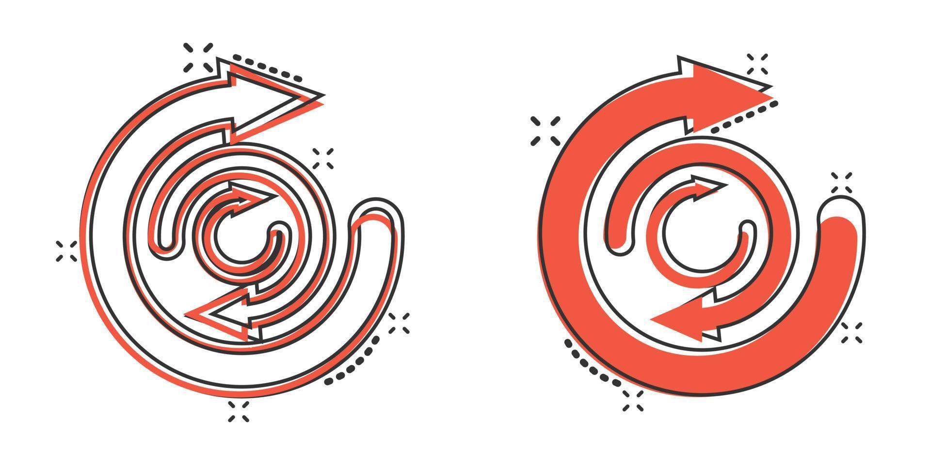 Pfeil-Zyklus-Symbol im Comic-Stil. recyceln Sie Öko-Cartoon-Vektorillustration auf weißem, isoliertem Hintergrund. Geschäftskonzept mit Splash-Effekt. vektor