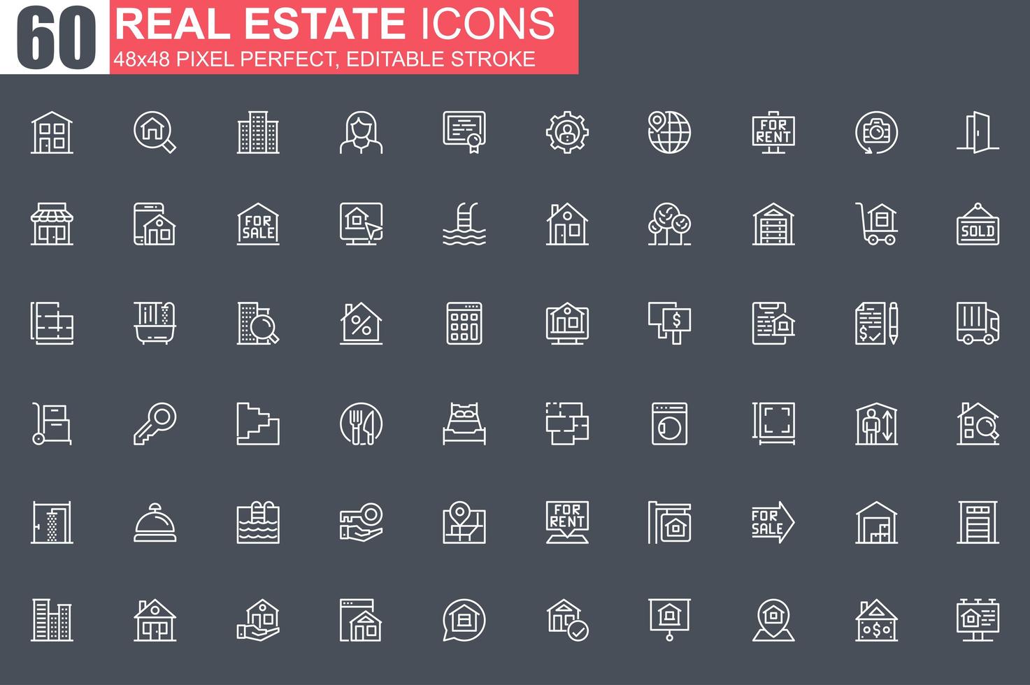 Immobilien dünne Linie Icon Set vektor