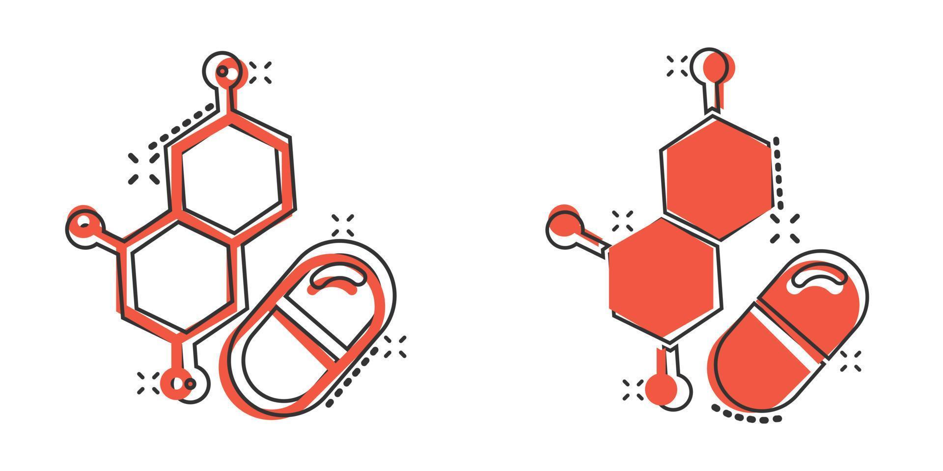 Vitamin-Pille-Notiz-Symbol im Comic-Stil. Kapselkarikatur-Vektorillustration auf weißem lokalisiertem Hintergrund. Geschäftskonzept mit Antibiotikum-Splash-Effekt. vektor