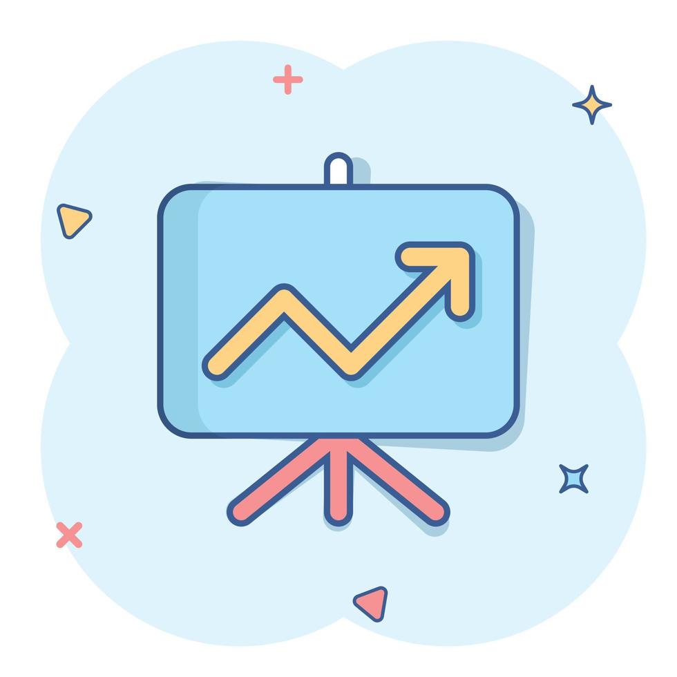 Wachstumsdiagramm-Symbol im Comic-Stil. Finanzdiagrammkarikatur-Vektorillustration auf weißem lokalisiertem Hintergrund. Pfeil nach oben Spritzeffekt Geschäftskonzept. vektor