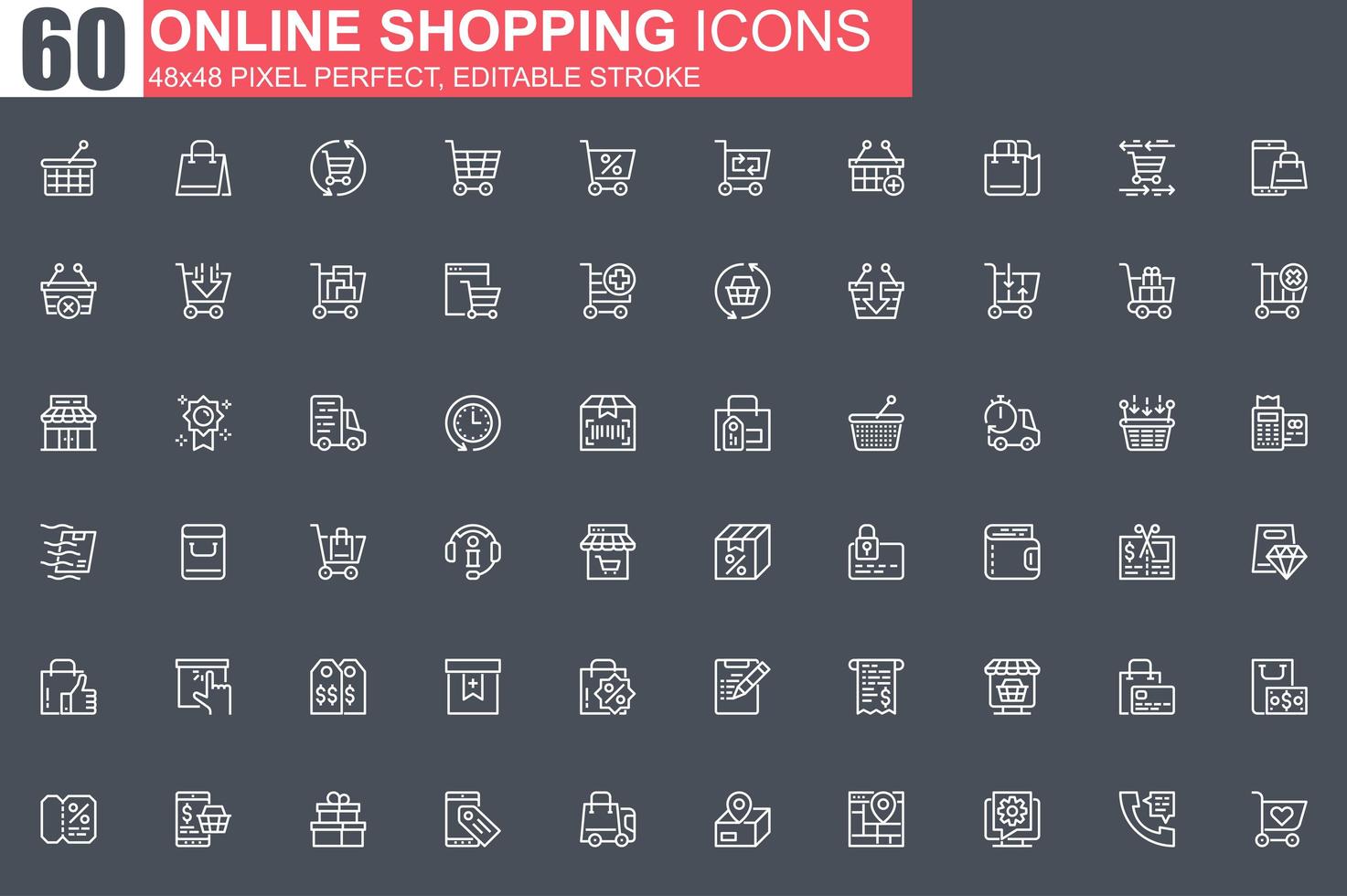 online shopping tunn linje ikonuppsättning vektor
