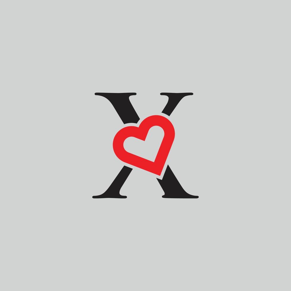 Logo Herzbuchstabe x. schönes Vektor-Liebe-Logo-Design. x Liebe Umriss kreatives Briefdesign vektor