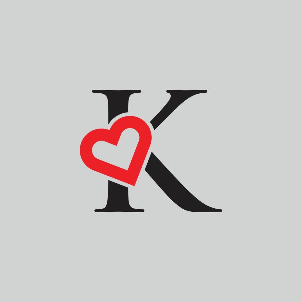 Logo Herzbuchstabe k. schönes Vektor-Liebe-Logo-Design. k Liebe Umriss kreatives Briefdesign vektor