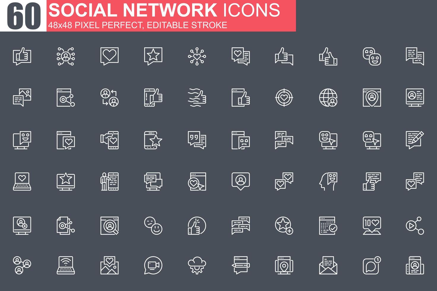 Social Network Thin Line Icon Set vektor