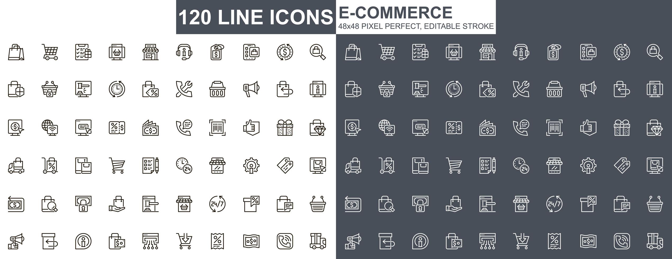 e-handel tunn linje ikoner set vektor