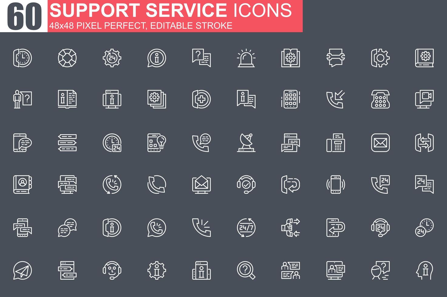 Support Service Thin Line Icon Set vektor