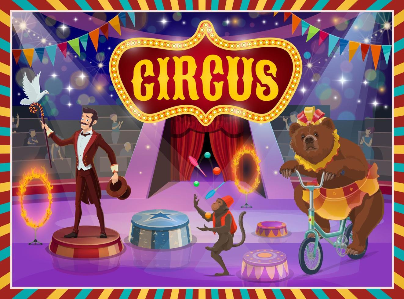 Zirkuszelt-Zirkusshow-Zauberer, Tieraufführung vektor