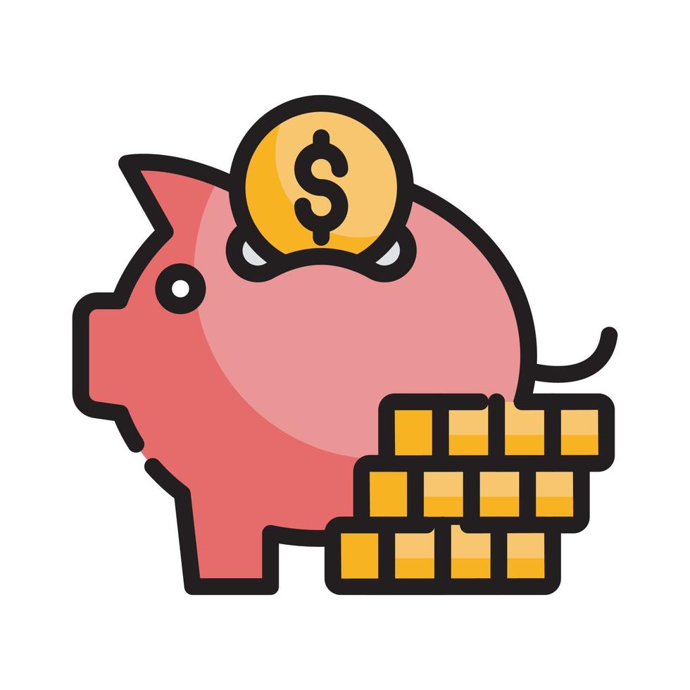 Sparschwein-Vektor-Stil-Illustration. Geschäft und Finanzen gefülltes Gliederungssymbol. vektor