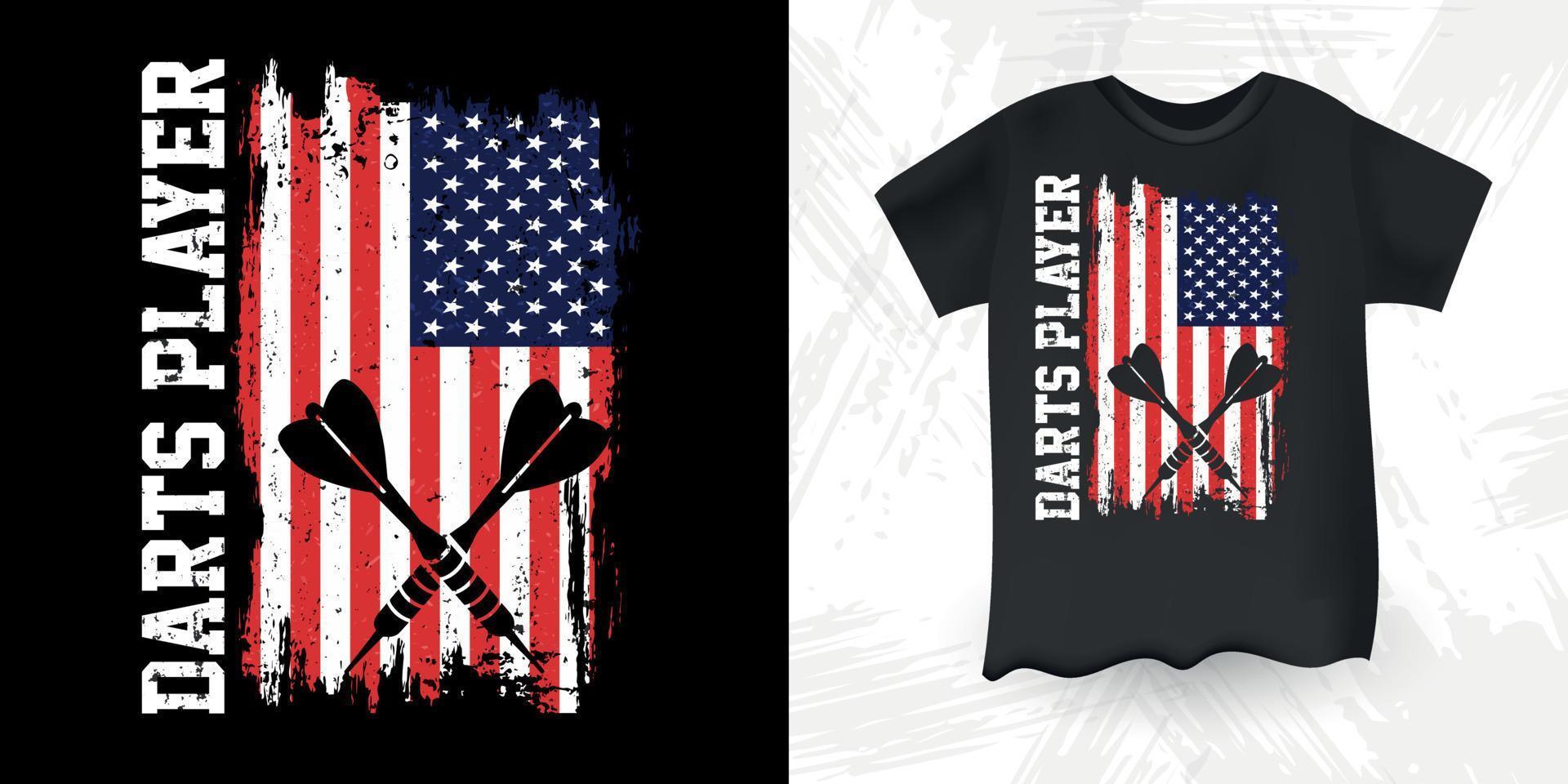 amerikan flagga rolig pil spelare retro årgång pil kasta t-shirt design vektor