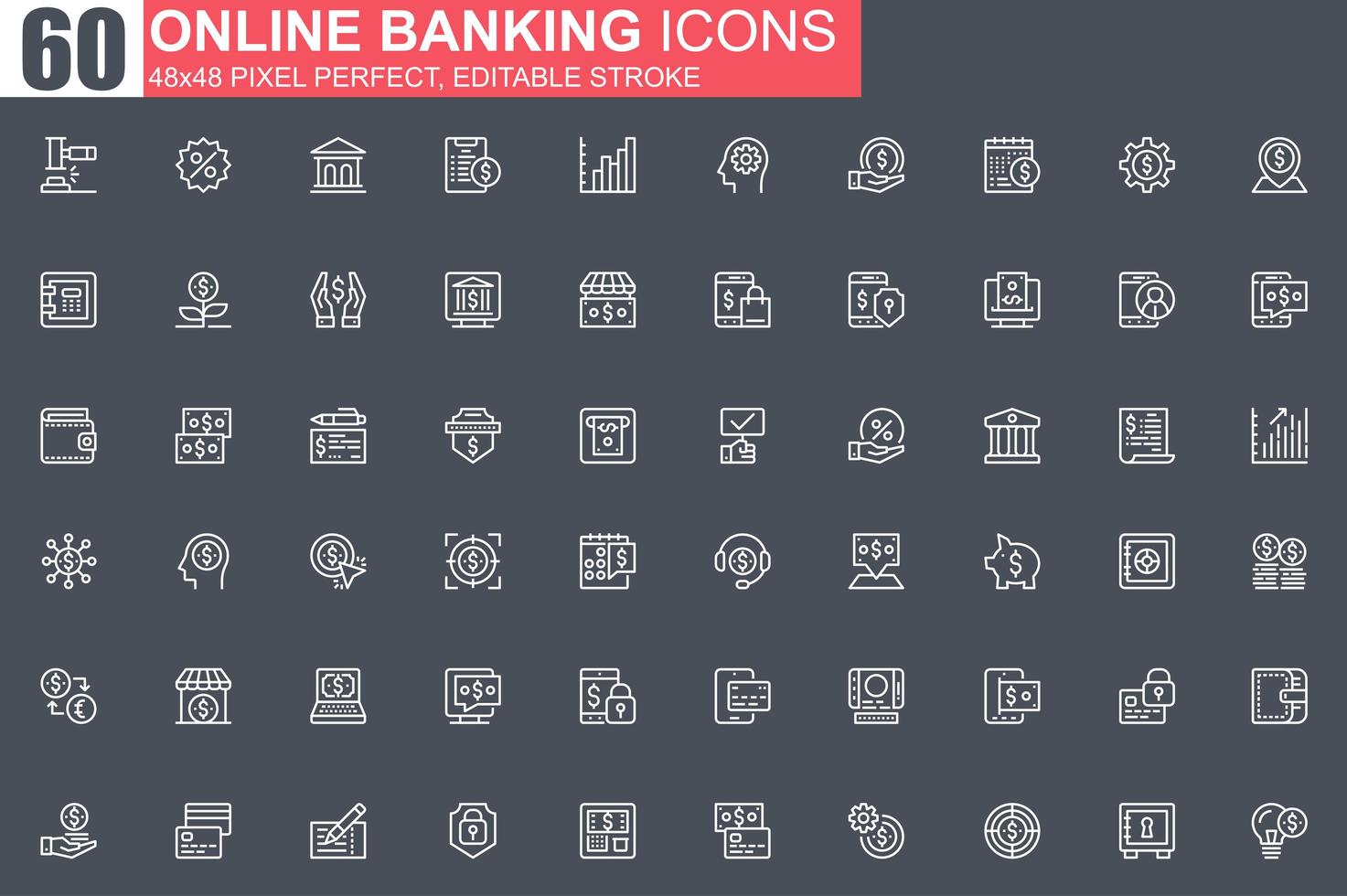 Online-Banking Thin Line Icon Set vektor