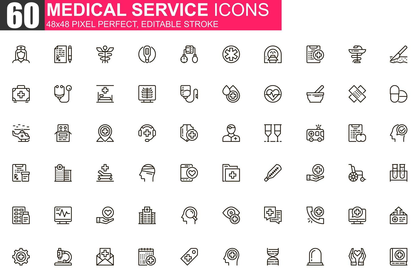 medicinsk service tunn linje ikonuppsättning vektor