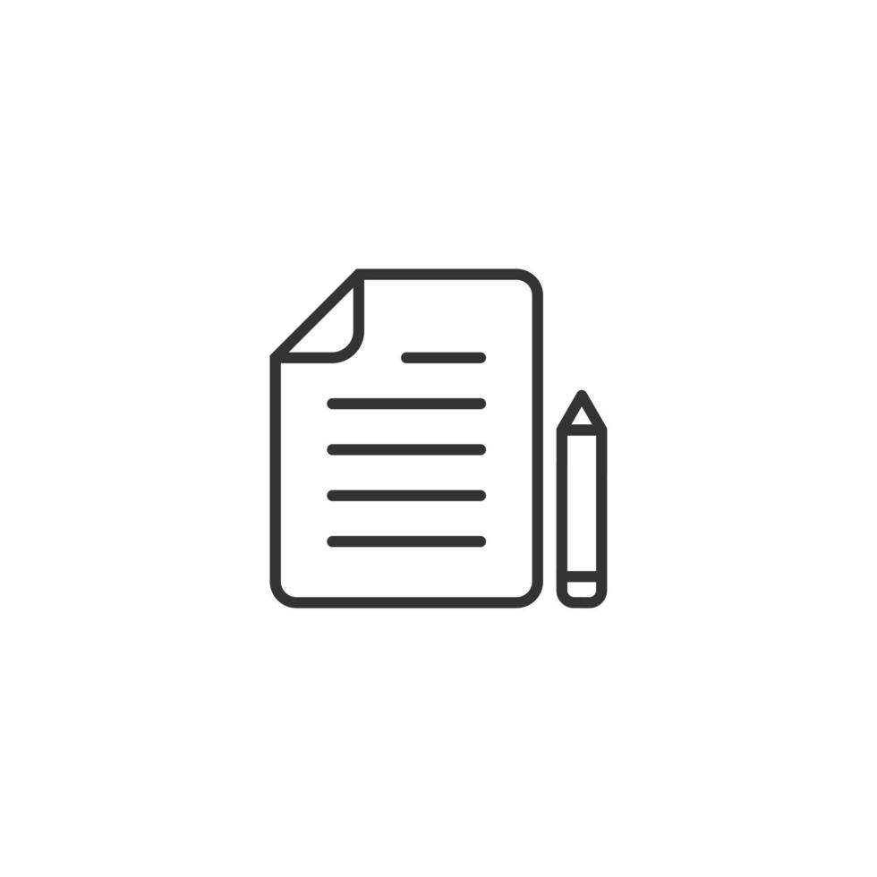 dokumentera notera med penna ikon i platt stil. papper ark penna vektor illustration på vit bakgrund. anteckningsblock dokumentera företag begrepp.