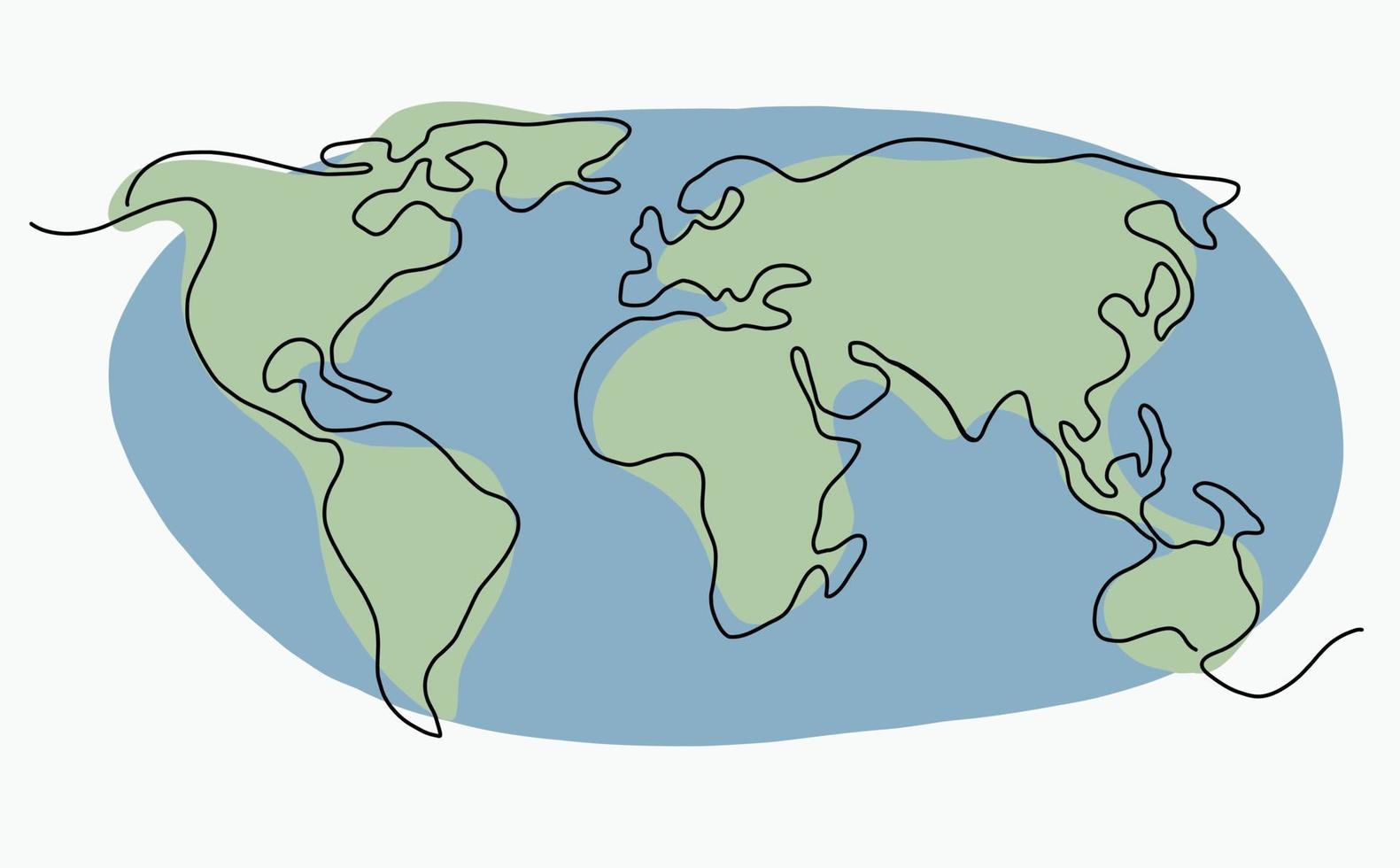 kontinuerlig freehand teckning värld Karta. vektor