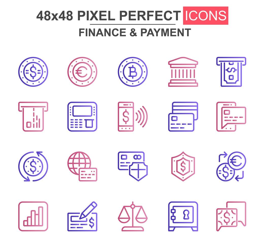 Finanzen und Zahlung Thin Line Icon Set vektor