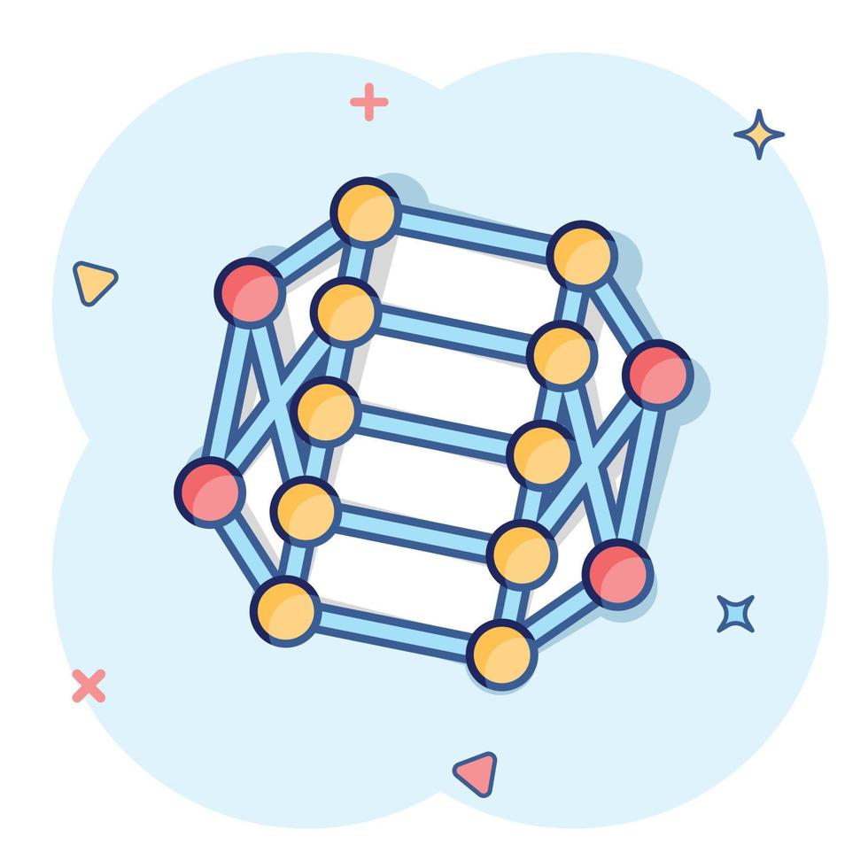 DNA-Molekül-Symbol im Comic-Stil. Atom-Cartoon-Vektorillustration auf weißem, isoliertem Hintergrund. Molekulare Spirale Spritzeffekt Zeichen Geschäftskonzept. vektor