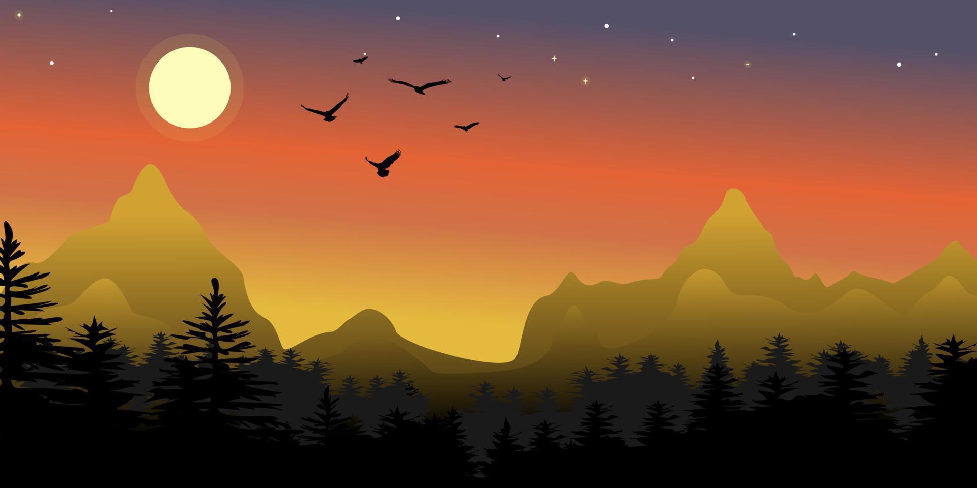 erstaunliche goldene Berglandschaft bei Nacht Bild Grafik Symbol Logo Design abstraktes Konzept Vektor Stock. kann als Symbol für Hintergrund oder Vorlage verwendet werden