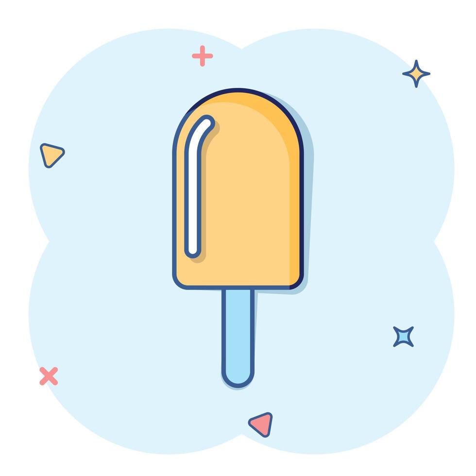 Eis-Symbol im Comic-Stil. Eisbecher-Cartoon-Vektorillustration auf weißem, isoliertem Hintergrund. Geschäftskonzept mit Sorbet-Dessert-Splash-Effekt. vektor