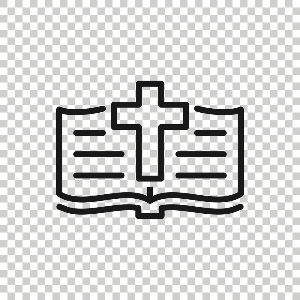 Bibelbuchsymbol im flachen Stil. Kirchenglauben-Vektorillustration auf weißem lokalisiertem Hintergrund. Spiritualität Geschäftskonzept. vektor