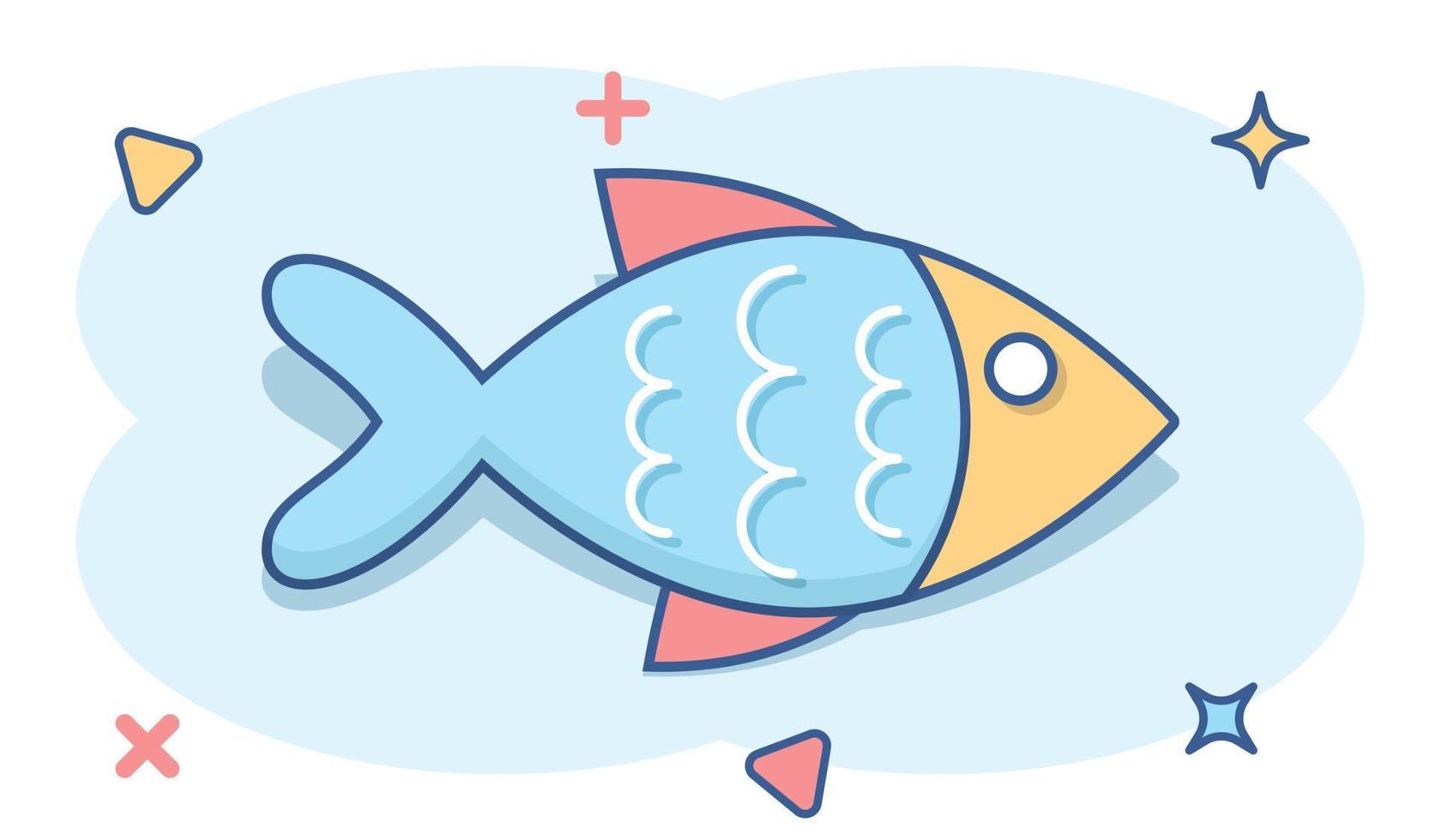 Fischzeichen-Symbol im Comic-Stil. Goldfisch-Vektor-Cartoon-Illustration auf weißem, isoliertem Hintergrund. Meeresfrüchte-Geschäftskonzept-Splash-Effekt. vektor