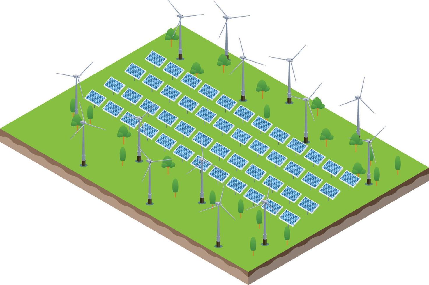 isometrische szene von windturbinen, die strom erzeugen, und solarparkpaneelen vektor