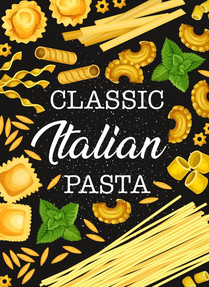 italiensk pasta och grönska affisch med bakverk mat vektor