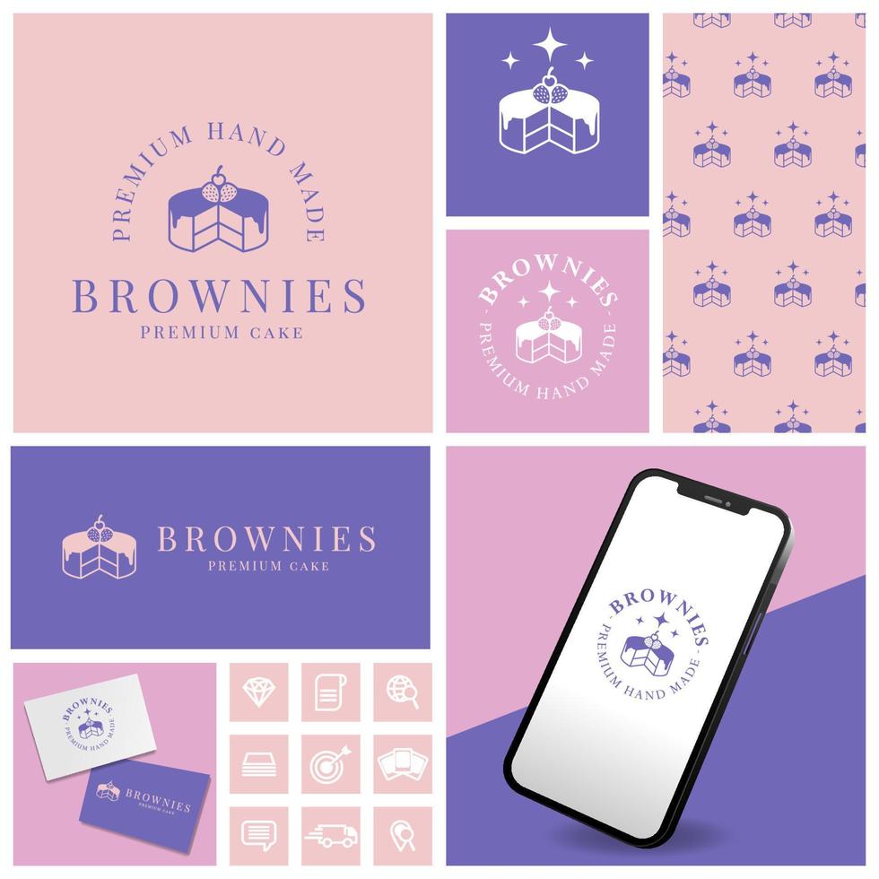 elegant kaka brownies logotyp med ikon och mall uppsättning vektor