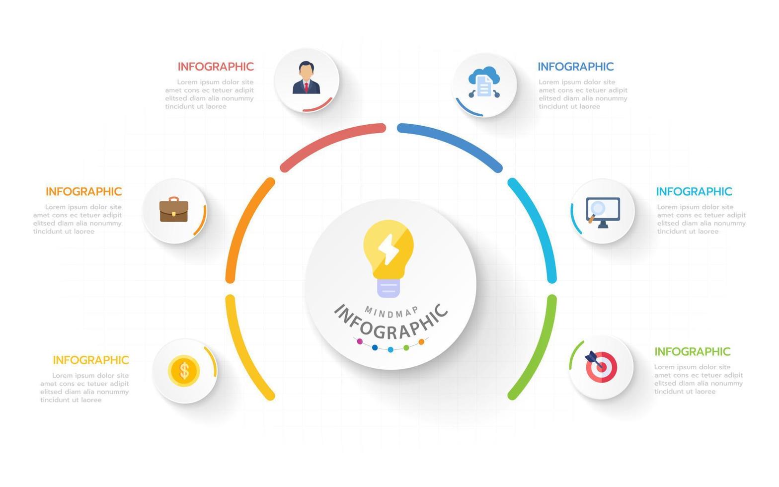 Infografik-Vorlage für Unternehmen. 7 Schritte modernes Mindmap-Diagramm mit Kreisthemen, Präsentationsvektor-Infografik. vektor