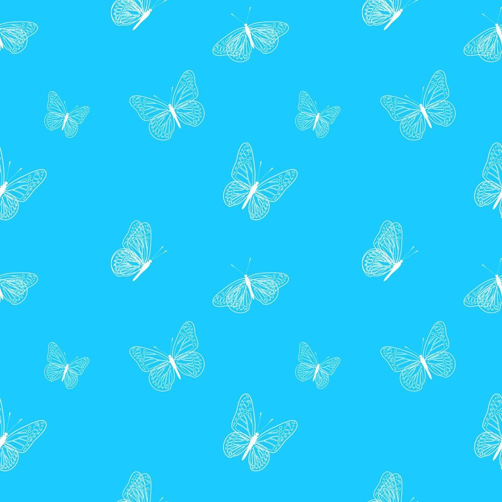 Nahtloses Muster aus weißen Schmetterlingen auf blauem Hintergrund. Design für Geschenkpapier, Stoff, Postkarte, Banner. Vektor-Illustration vektor