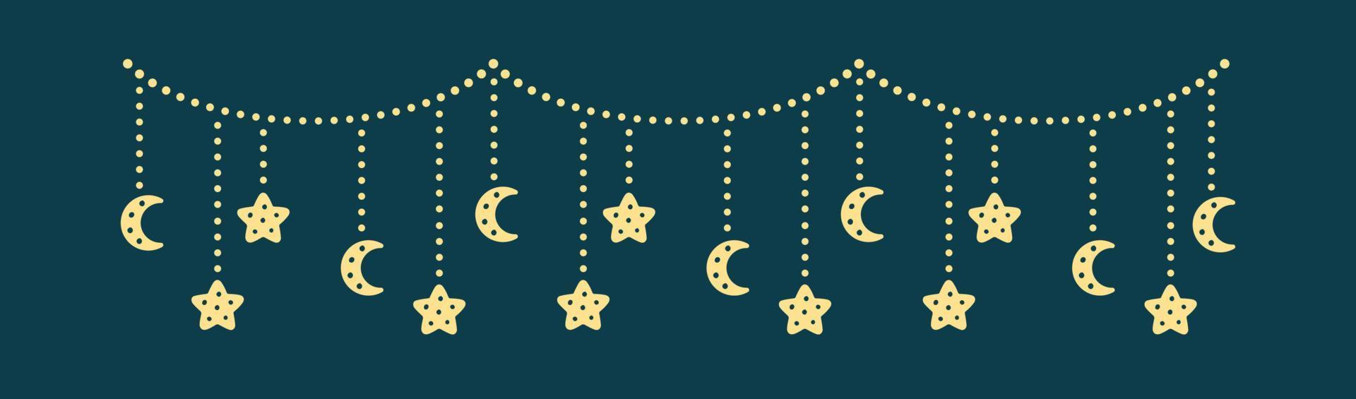 måne och stjärnor lampor dinglande flaggväv krans illustration vektor