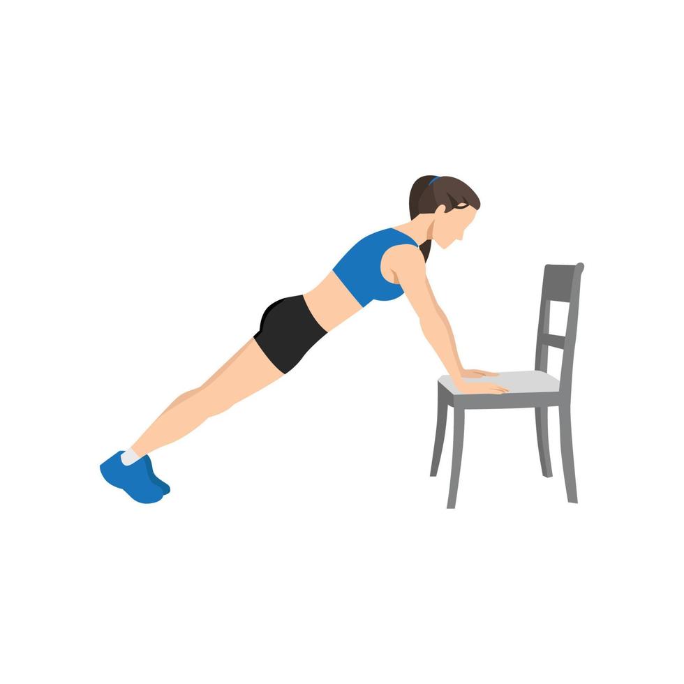 kvinna håller på med lutning planka på stol träning. platt vektor illustration isolerat på vit bakgrund