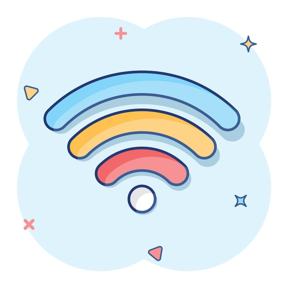 WLAN-Internet-Symbol im Comic-Stil. Wi-Fi-Wireless-Technologie-Vektor-Cartoon-Illustration-Piktogramm. Netzwerk-Wifi-Geschäftskonzept-Splash-Effekt. vektor