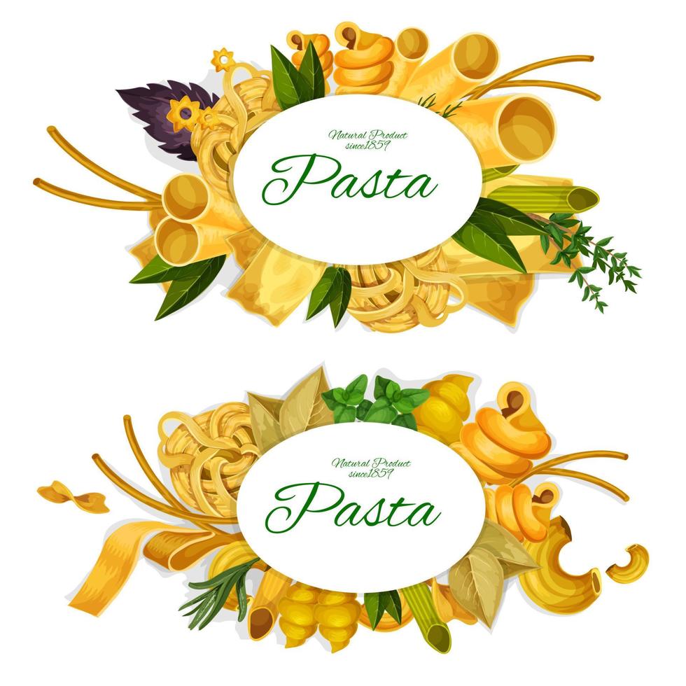 pasta promo symboler med gott italiensk Produkter vektor