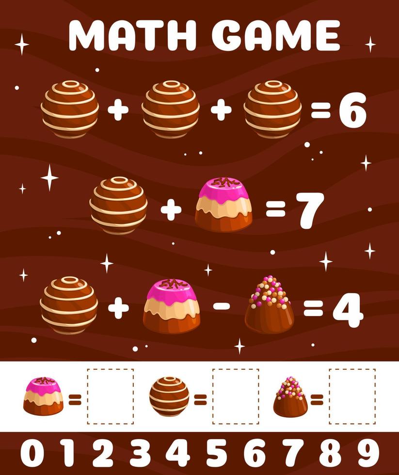 tecknad serie choklad godis på matematik spel kalkylblad vektor