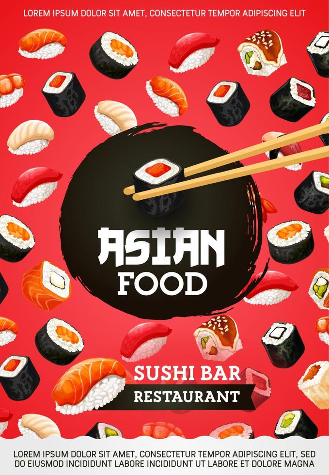 asiatisches Essen, Brötchen und Sushi, japanische Küche vektor