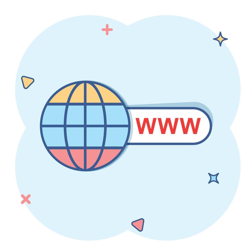 Vektor-Cartoon gehen zum Web-Symbol im Comic-Stil. Globus Welt Zeichen Abbildung Piktogramm. WWW-URL-Business-Splash-Effekt-Konzept. vektor