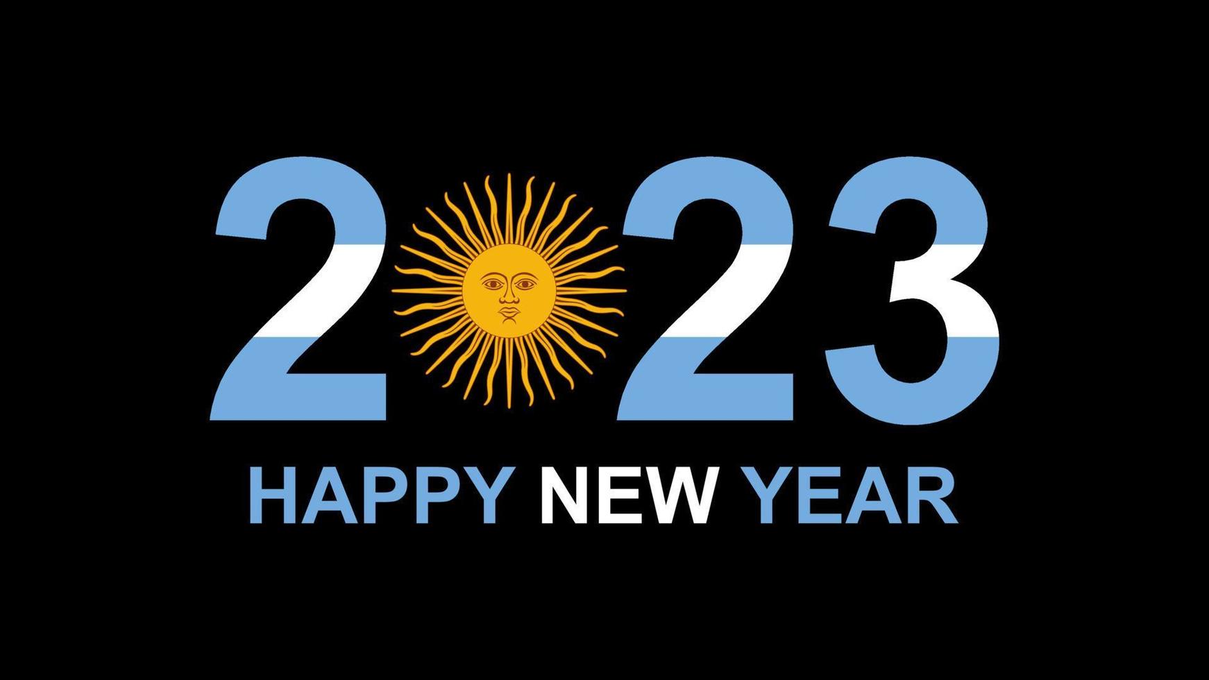 Frohes neues Jahr 2023 zum Thema Argentinien-Flagge mit schwarzem Hintergrundvektor vektor