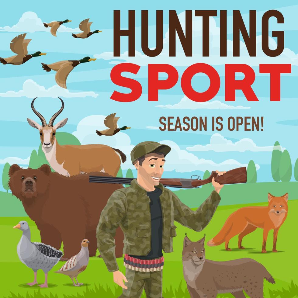 Jagdsport. Waldtiere und Vögel vektor