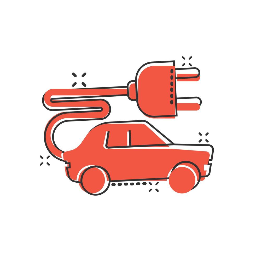 Elektroauto-Ikone im Comic-Stil. Elektro-Auto-Cartoon-Vektorillustration auf weißem, isoliertem Hintergrund. ökologie transport splash effekt geschäftskonzept. vektor