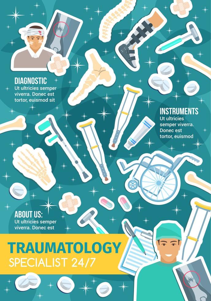 Traumatologie Arzt medizinische Instrumente Diagnose vektor